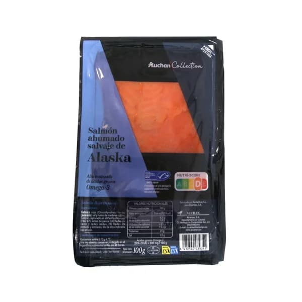 AUCHAN Salmón ahumado Alaska MSC 100 g. Producto Alcampo - 0.1 kg - Imagen del producto en Findit