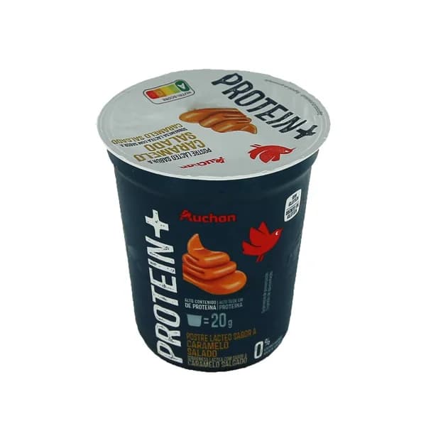 AUCHAN Protein + Postre lácteo con alto contenido en proteina y sabor a caramelo salado 200 g. Producto Alcampo - 0.2 kg - Imagen del producto en Findit