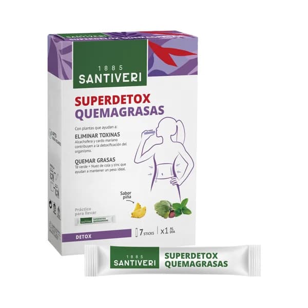 SANTIVERI Complemento alimenticio con acción superdetox y quemagrasas sabor piña 7 sticks. - 1 ud - Imagen del producto en Findit