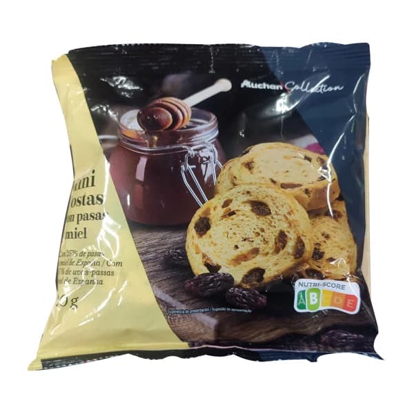 ALCAMPO GOURMET Mini tostas con pasas y miel 120 g. - 0.12 kg - Imagen del producto en Findit