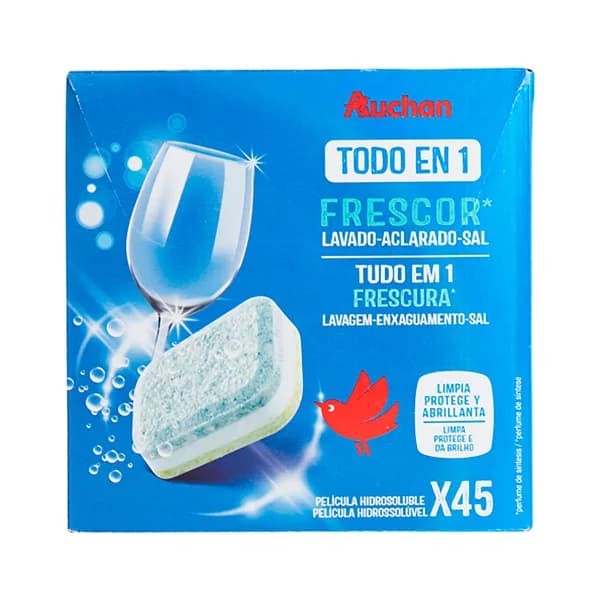 PRODUCTO ALCAMPO Detergente para lavavajillas para máquinas, frescor Todo en 1 PRODUCTO ALCAMPO 45 uds. x 16 g. - 0.72 kg - Imagen del producto en Findit