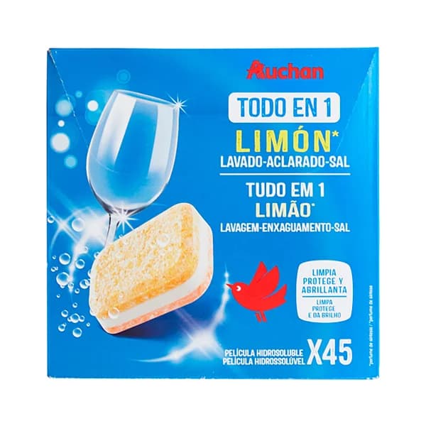 PRODUCTO ALCAMPO Detergente para lavavajilas, todo en 1, limón PRODUCTO ALCAMPO 45 uds. x 16 g. - 0.72 kg - Imagen del producto en Findit