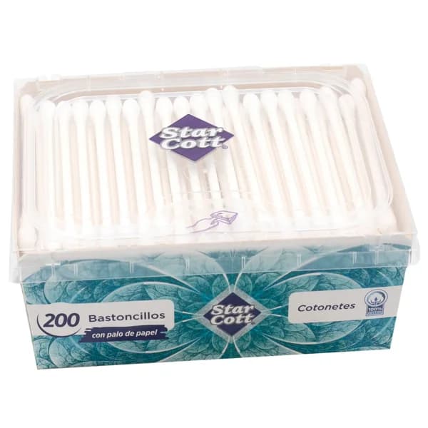 STAR COTT Bastoncillos higiénicos de algodón 100% con palo de papel STAR COTT 200 uds. - 1 ud - Imagen del producto en Findit