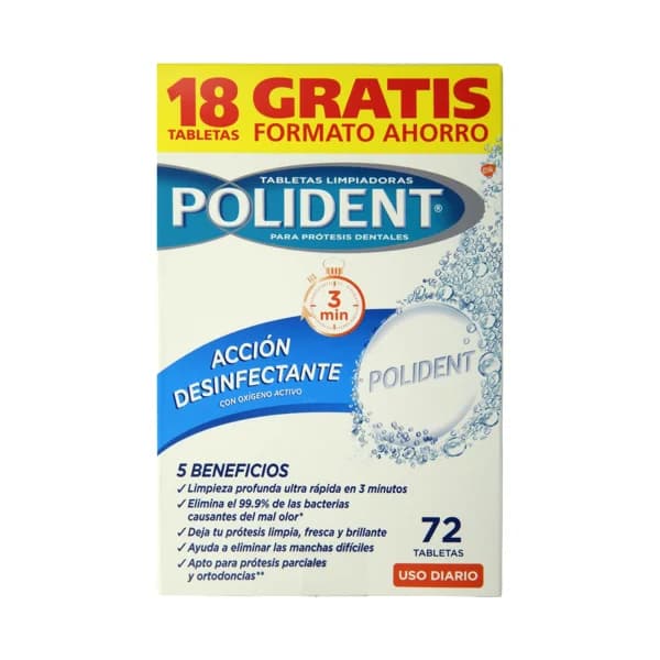 POLIDENT Pastillas limpiadoras de prótesis dentales, con acción desinfectante POLIDENT 72 uds. - 1 ud - Imagen del producto en Findit