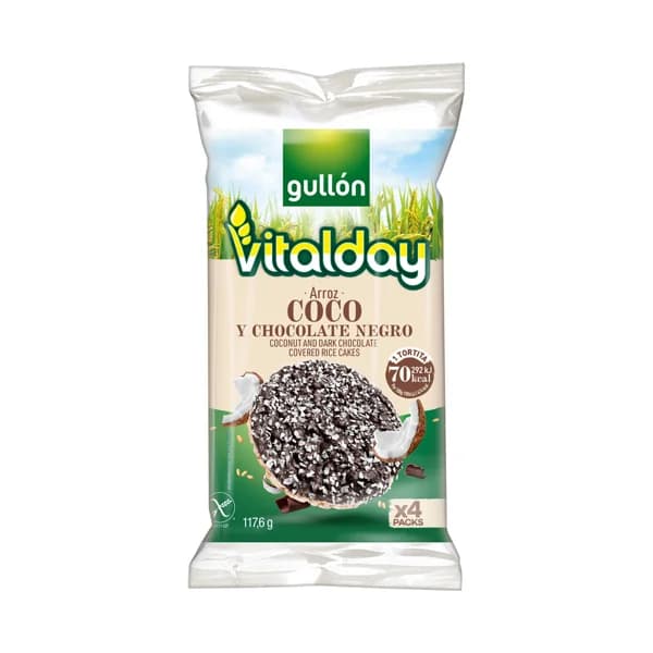 GULLÓN Tortitas de arroz chocolate negro con coco GULLÓN VITALDAY 117,6 g. - 0.12 kg - Imagen del producto en Findit