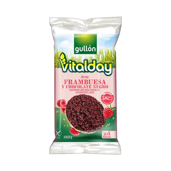 GULLÓN Tortitas de arroz chocolate negro con frambuesa GULLÓN VITALDAY 104,8 g. - 0.12 kg - Imagen del producto en Findit