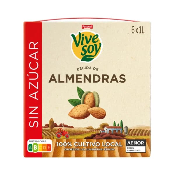 VIVESOY Bebida de almendras sin azúcar, de cultivo 100% local  de Pascual 6 x 1 l. - 1 l - Imagen del producto en Findit
