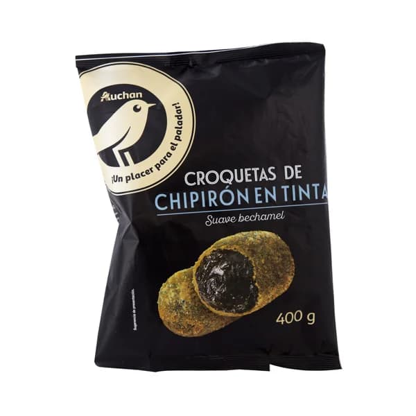 ALCAMPO GOURMET Croquetas rellenas de suave bechamel y chipirones en su tinta 400 g. - 0.4 kg - Imagen del producto en Findit