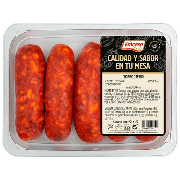 EMCESA Bandeja de chorizos oreados, elaborados sin gluten 400 g. - 0.4 kg - Imagen del producto en Findit