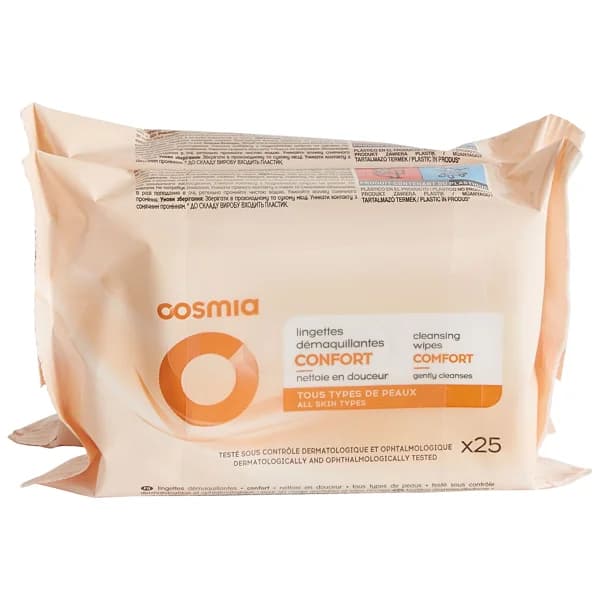 COSMIA Toallitas desmaquillantes suavizantes para todo tipo de pieles COSMIA 2 x 25 uds. - 1 ud - Imagen del producto en Findit
