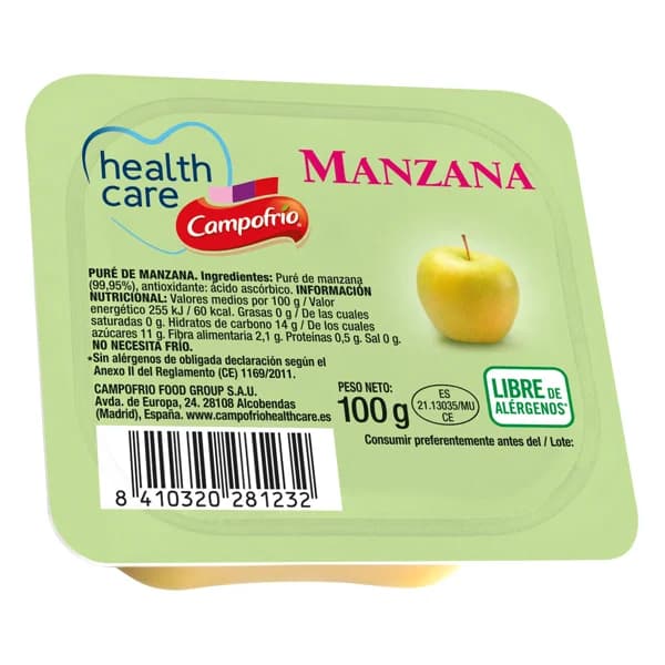 CAMPOFRÍO Healthcare Puré de manzana 100 g. - 0.1 kg - Imagen del producto en Findit