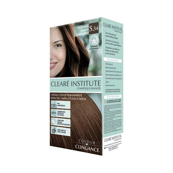 CLEARÉ INSTITUTE Crema de color permanente para cabellos delicados, tono 5.34 Castaño claro luminoso CLEARÉ INSTITUTE. - 1 ud - Imagen del producto en Findit