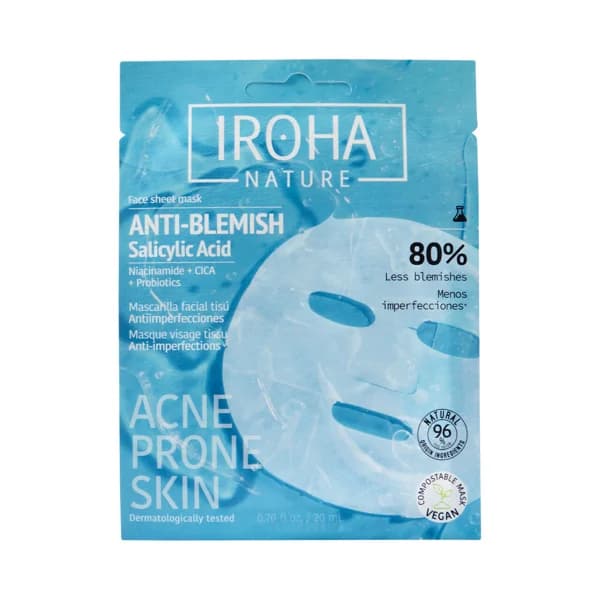 IROHA NATURE Mascarilla facial antiimperfecciones con ácido Salicílico, Niacinamida, Cica y Probióticos. - 1 ud - Imagen del producto en Findit
