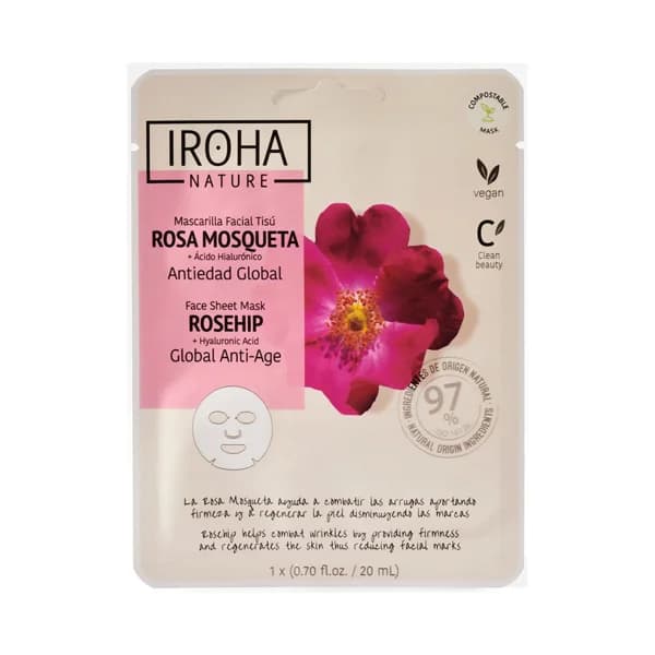 IROHA NAUTRE Mascarilla facial antiedad con Rosa Mosqueta. - 1 ud - Imagen del producto en Findit