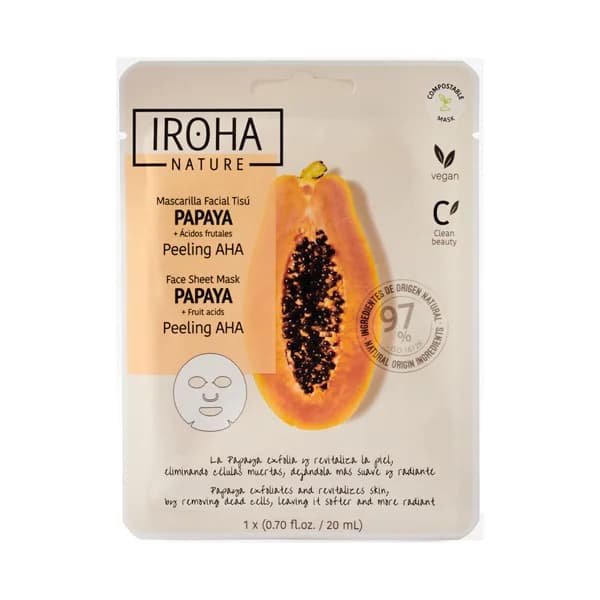 IROHA NATURE Mascarilla facial efecto peeling con papaya y ácidos frutales. - 1 ud - Imagen del producto en Findit