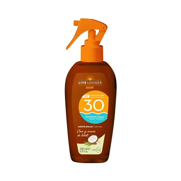LIVE LONGER Sun Aceite protector solar en spray con FPS 30 (alto) 200 ml. - 0.2 l - Imagen del producto en Findit