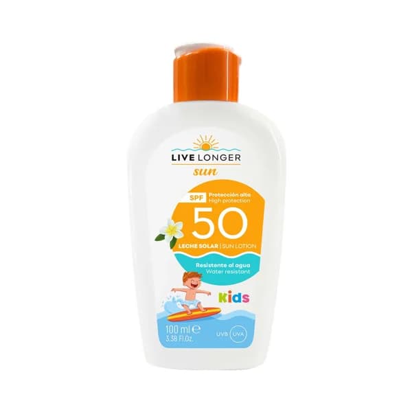 LIVE LONGER Sun Leche protectora solar especial para niños con FPS 50 (muy alto) 100 ml. - 0.1 l - Imagen del producto en Findit