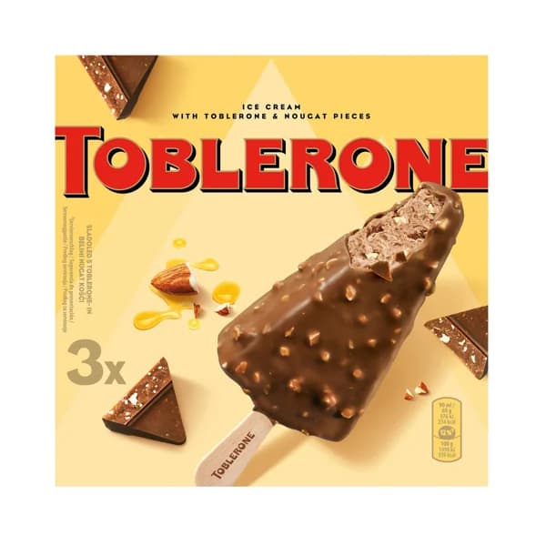 TOBLERONE Helado de chocolate con miel recubierto de chocolate con leche y trocitos de almendra 3 x 90 ml. - 0.27 l - Imagen del producto en Findit