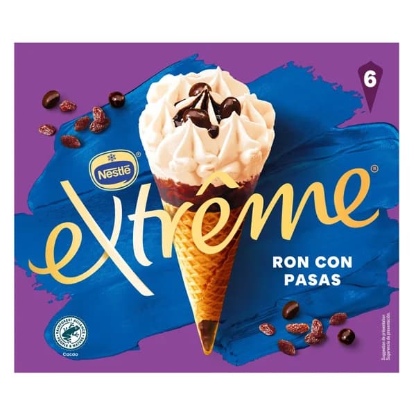 EXTRÉME de Nestlé Cono de helado de ron con pasas 6 x 115 ml. - 0.69 l - Imagen del producto en Findit