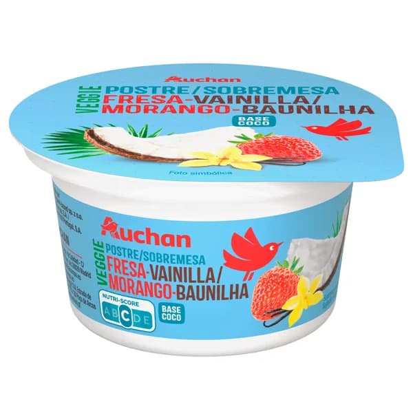 AUCHAN Postre vegetal de coco con fresa-vainilla 130 g. Producto Alcampo - 0.13 kg - Imagen del producto en Findit