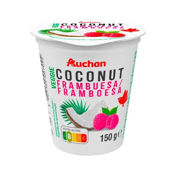 AUCHAN Yogur vegetal de coco con frambuesa sin azúcar añadido 150 g. Producto Alcampo. - 0.15 kg - Imagen del producto en Findit