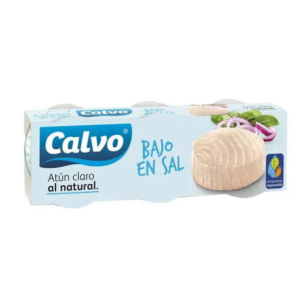 CALVO Atún claro al natural sin aceite con contenido reducido en sal lata 56 g. pack de 3 uds. - 0.17 kg - Imagen del producto en Findit
