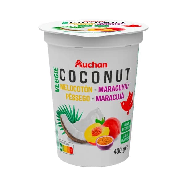AUCHAN Yogur vegetal de coco con melocoton y maracuya Producto Alcampo 400 g. - 0.4 kg - Imagen del producto en Findit