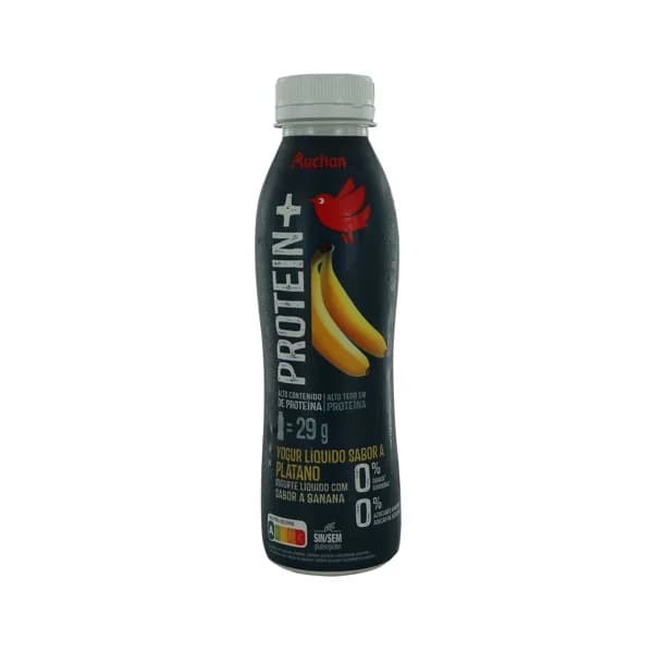 AUCHAN Protein + Yogur líquido desnatado proteico sin azúcares añadidos plátano 381 ml. Producto Alcampo - 0.38 l - Imagen del producto en Findit