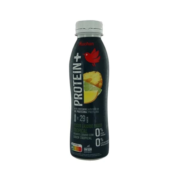 AUCHAN Protein + Yogur líquido desnatado proteico sin azúcares añadidos tropical 381 ml. Producto Alcampo - 0.38 l - Imagen del producto en Findit