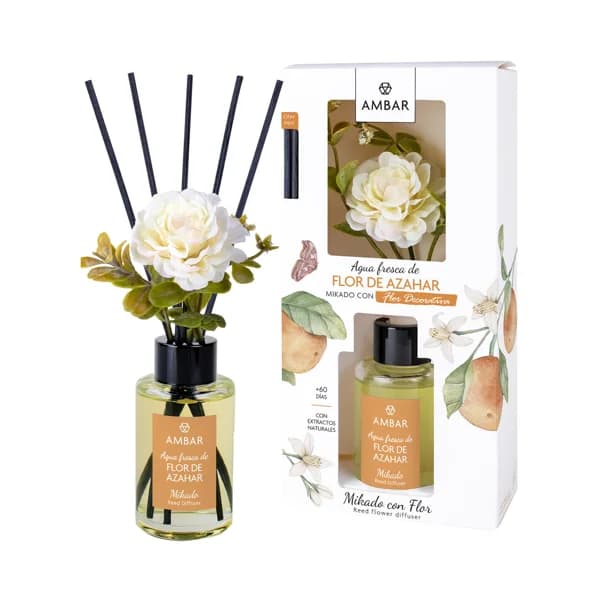 AMBAR Ambientador perfumador de varillas con flor (Mikado), con aroma a flor de azahar 75 ml. - 0.08 l - Imagen del producto en Findit
