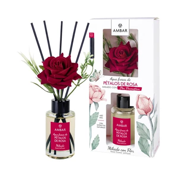 AMBAR Ambientador perfumador de varillas con flor (Mikado), con aroma a pétalos de rosa 75 ml. - 0.08 l - Imagen del producto en Findit