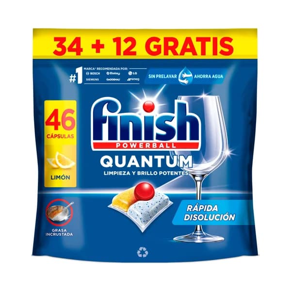 FINISH Quantum Lavavajillas a máquina olor limón 34+12 ds. 320 g. - 0.32 kg - Imagen del producto en Findit