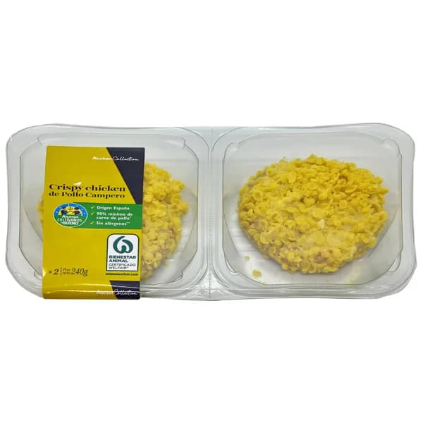 ALCAMPO CULTIVAMOS LO BUENO Hamburguesa de pollo campero, con rebozado crujiente 2 x 120 g. - 0.24 kg - Imagen del producto en Findit