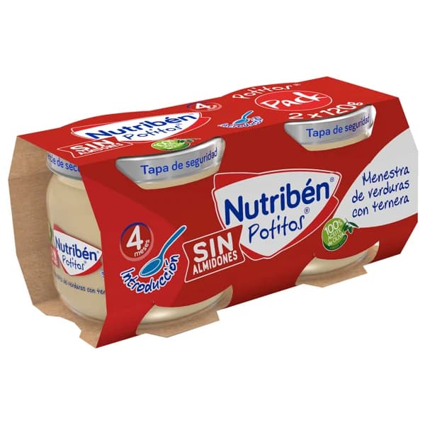 NUTRIBÉN Potitos® de menestra de verduras con ternera, a partir de 4 meses NUTRIBÉN Introducción 2 x 120 g. - 2.4 l - Imagen del producto en Findit