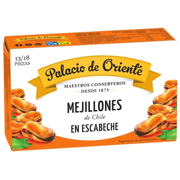 PALACIO DE ORIENTE Mejillones escabeche lata de 68 g. - 0.07 kg - Imagen del producto en Findit