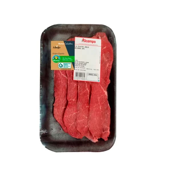 Filete 1ª Cadera/Babilla PLANCH.AÑOJO V.D MONTE CLB AUCHAN 22785	FILETES 1ªA TAPA/CONTRA EMPANAR AÑOJO V.DEL MONTE CLB AUCHAN 93791	1ª A AÑOJO V. D. MONTE CLB AUCHAN ESCALOPES - 1 ud - Imagen del producto en Findit
