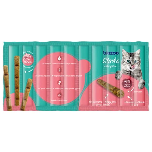 BIOZOO MASCOTAS Sticks para gatos con 95% carne y salmón BIOZOO - 1 ud - Imagen del producto en Findit