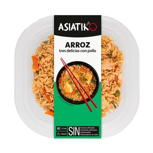 ASIATIKO Arroz tres delicias con pollo, listo para calentar y comer 260 g. - 0.26 kg - Imagen del producto en Findit
