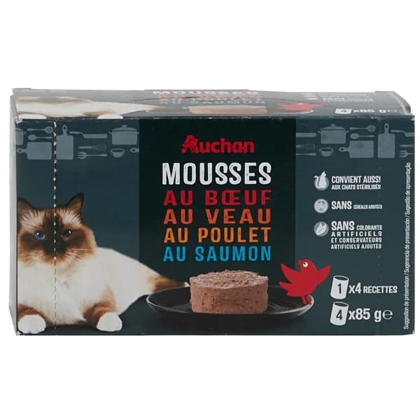 PRODUCTO ALCAMPO Comida para gatos húmeda de mousse con carne de vacuno 4 x 85 g. - 0.34 kg - Imagen del producto en Findit