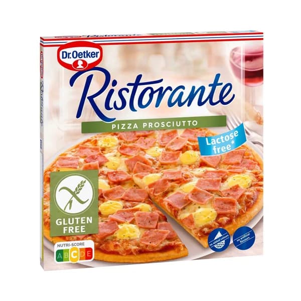 DR. OETKER Pizza sin gluten, son salsa de tomate, jamón cocido ahumado y queso Ristorante 370 g. - 0.44 kg - Imagen del producto en Findit