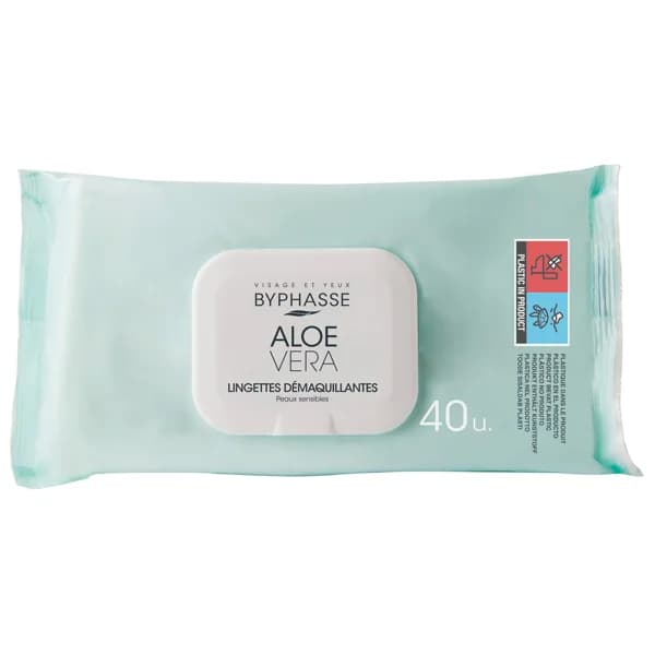 BYPHASSE Toallitas desmaquillantes con aloe vera, para pieles sensibles BYPHASSE 40 uds. - 1 ud - Imagen del producto en Findit