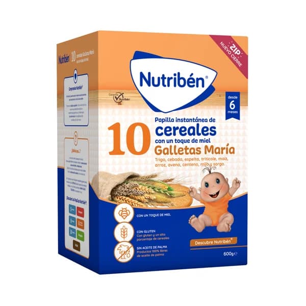 NUTRIBÉN Papilla en polvo de 10 cereales con un toque de miel y galleta María a partir de 6 meses 600 g. - 0.6 kg - Imagen del producto en Findit