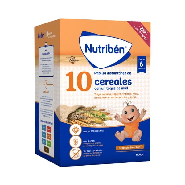 NUTRIBÉN Papilla en polvo de 10 cereales con un toque de miel, a partir de 6 meses 600 g. - 0.6 kg - Imagen del producto en Findit