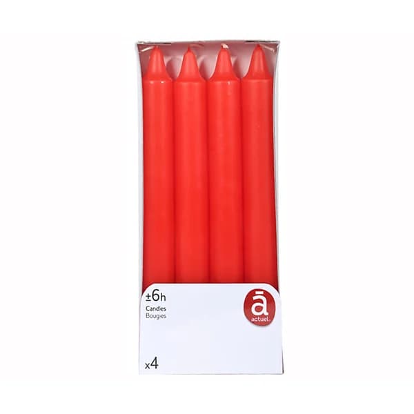 Velas de candelabro 4 unidades de color rojo, ACTUEL. - 1 ud - Imagen del producto en Findit
