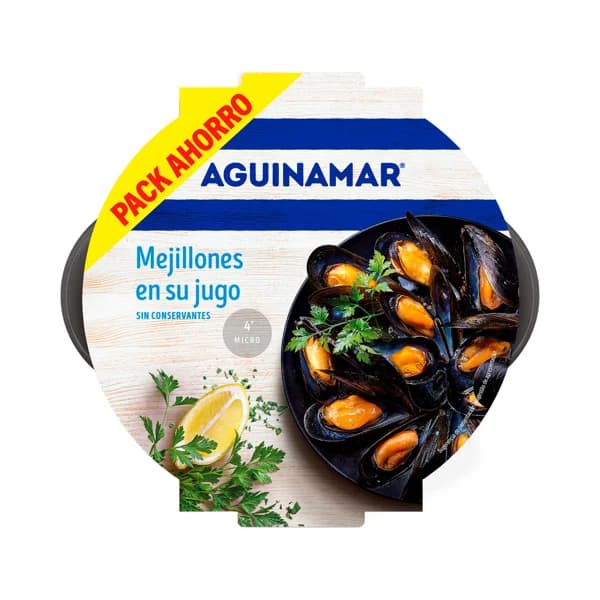 AGUINAMAR Mejillones cocidos en su jugo 900 g - 0.9 kg - Imagen del producto en Findit