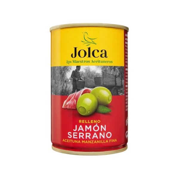 JOLCA Aceitunas verdes manzanilla rellenas de jamón serrano JOLCA lata de 130 g. - 0.13 kg - Imagen del producto en Findit
