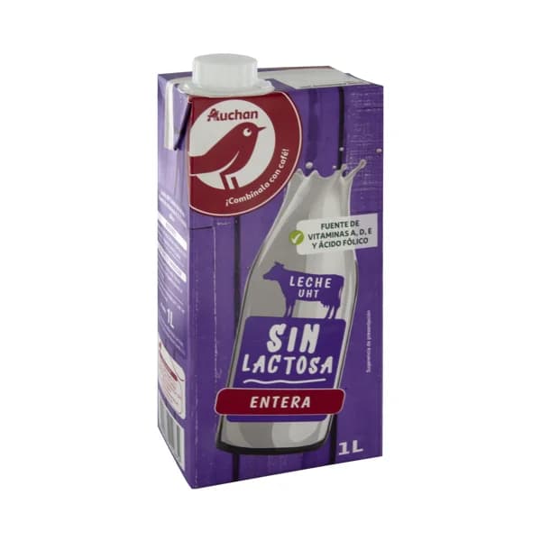 AUCHAN Leche entera de vaca, sin lactosa 1 l. Producto Alcampo - 1 l - Imagen del producto en Findit