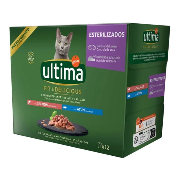 ULTIMA Pienso para gatos esterilizados húmedo a base de salmón y atún ULTIMA 12 uds. 85 gr. - 1 kg - Imagen del producto en Findit