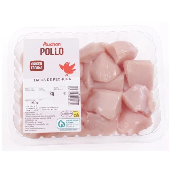 AUCHAN Pechuga de pollo en tacos bandeja. Producto Alcampo - 1 ud - Imagen del producto en Findit