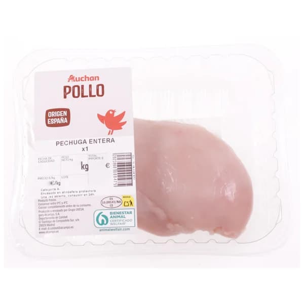 AUCHAN Pechuga de pollo entera 1 ud. Producto Alcampo - 1 ud - Imagen del producto en Findit